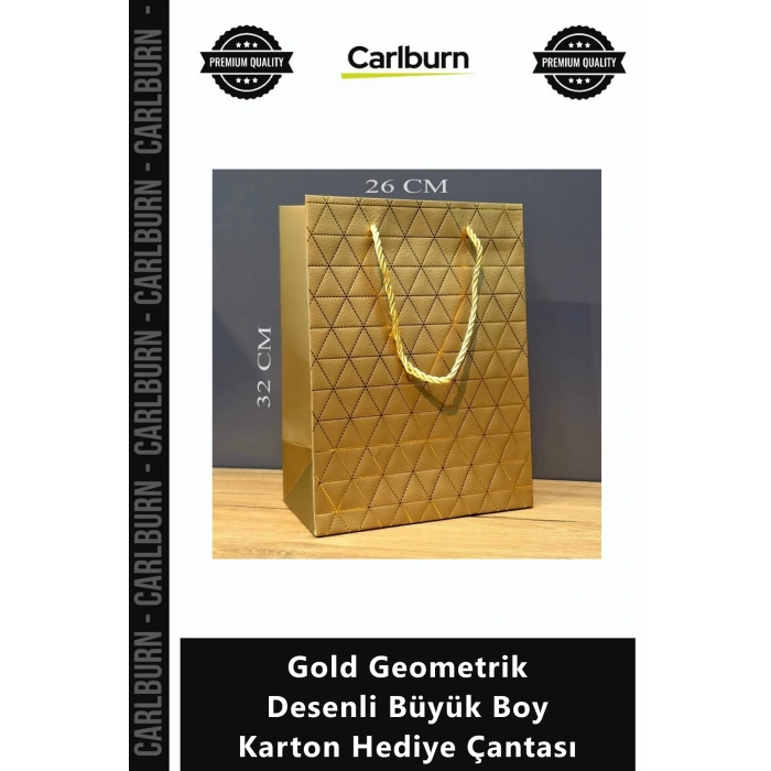 Özel Üretim Lüks VIP Tasarım Kalın Dayanıklı Sunum Gold Geometrik Desenli Büyük Boy Karton Hediye Ça