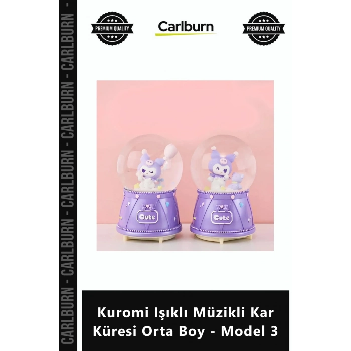 Özel Üretim Kawaii Hediye Mor Anime Gece Lambası Kuromi Işıklı Müzikli Kar Küresi Orta Boy Model 3