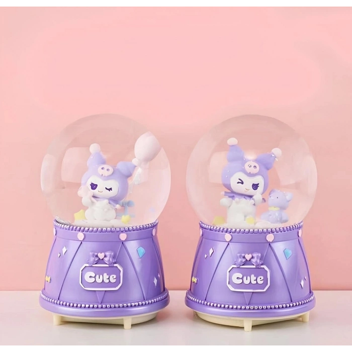 Özel Üretim Kawaii Hediye Mor Anime Gece Lambası Kuromi Işıklı Müzikli Kar Küresi Orta Boy Model 3