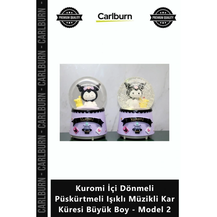 Özel Üretim Biblo Lüks Kuromi İçi Dönmeli Püskürtmeli Işıklı Müzikli Kar Küresi Büyük Boy Model 2