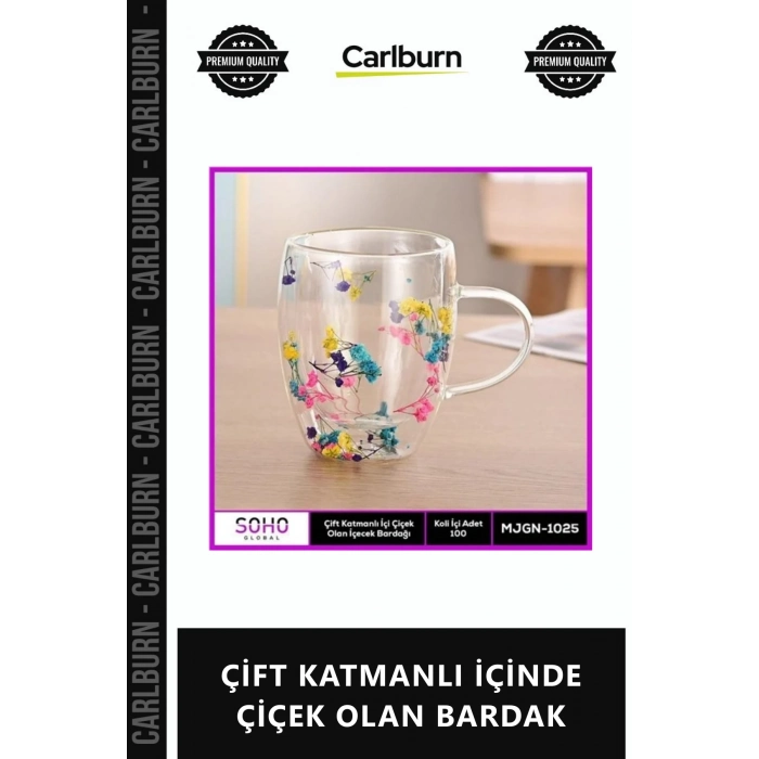 Özel Üretim Borosilikat Isıya Dayanıklı Estetik Hediyelik ÇİFT KATMANLI İÇİNDE ÇİÇEK OLAN BARDAK