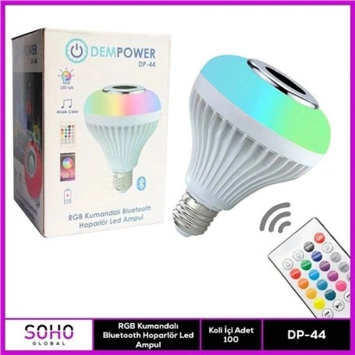 Özel Üretim Renkli LED RGB Hoparlörlü Akıllı Işık Uzaktan Kumandalı DEMPOWER MÜZİKLİ BLUETOOTH AMPUL