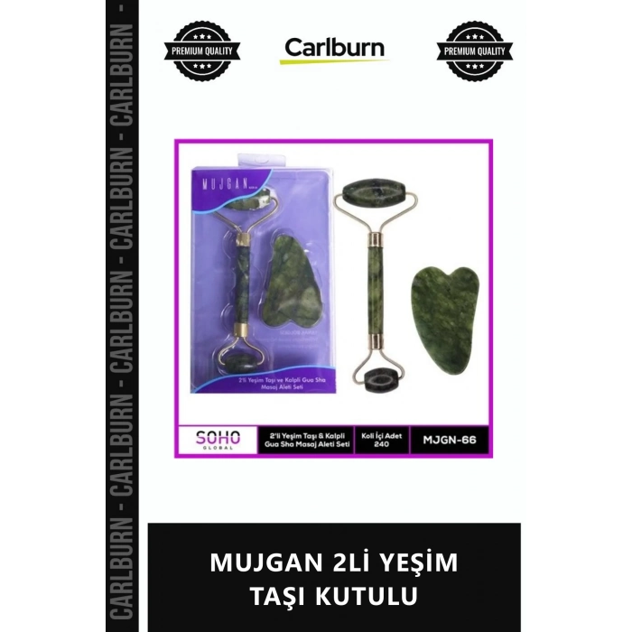 Özel Üretim Doğal Cilt Bakım Seti Yüz Masaj Roller Gua Sha Terapi Kiti MUJGAN 2Lİ YEŞİM TAŞI KUTULU