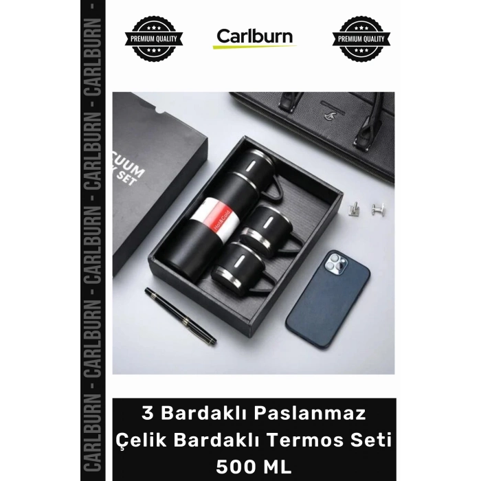 #Termos 304 Kalite Sızdırmaz Isı Yalıtımlı 3 Bardaklı Paslanmaz Çelik Bardaklı Termos Seti 500 ML