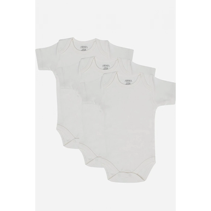 #Body Kaliteli Unisex 100 Organik Pamuk 3lü Beyaz Kısa Kollu Bebek Çıtçıtlı Zıbın Body