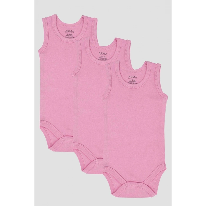 #KızZıbınSağlıklı Yumuşak Kaliteli 100 Organik Pamuk 3lü Pembe Bebek Atlet Çıtçıtlı Zıbın Body