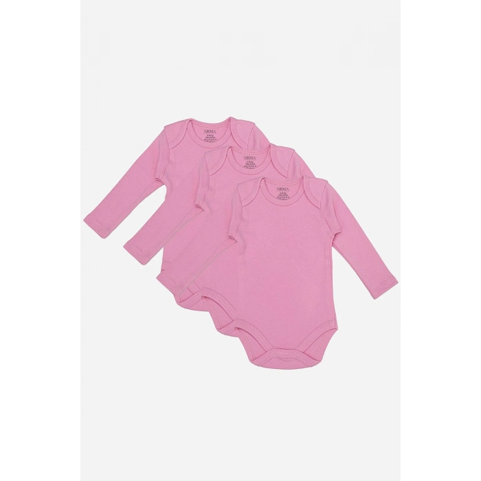 #Zıbın Yumuşak Kaliteli %100 Organik Pamuk 3lü Pembe Uzun Kollu Bebek Çıtçıtlı Zıbın Body