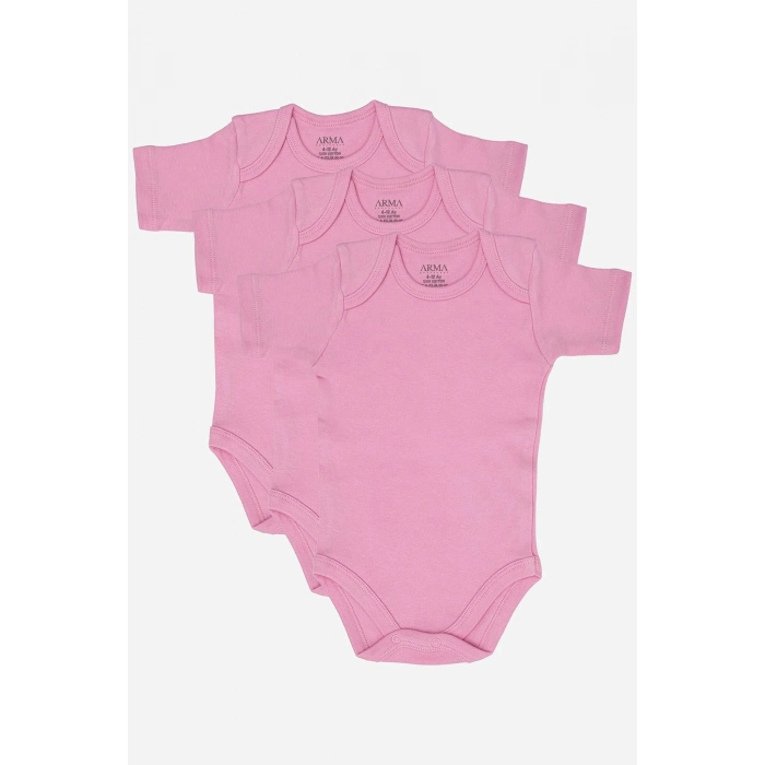 #Zıbın Antialerjik Yumuşak %100 Organik Pamuk 3lü Pembe Kısa Kollu Bebek Çıtçıtlı Zıbın Body