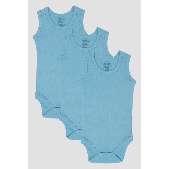 #ErkekZıbın Kaliteli Yumuşak Bisiklet %100 Organik Pamuk 3lü Mavi Bebek Atlet Çıtçıtlı Zıbın Body