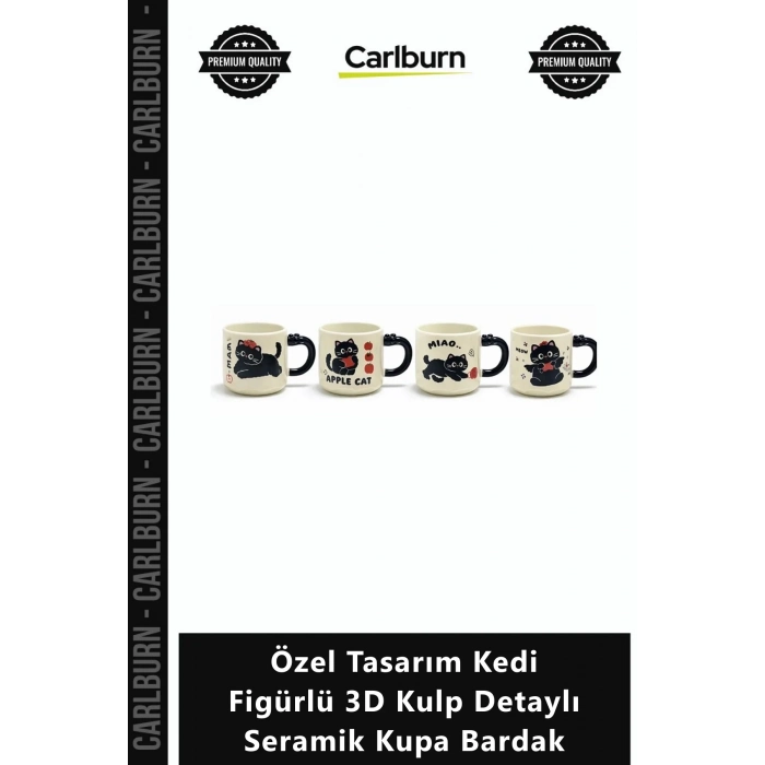 Özel Üretim Hediye Kahve Çay Modern Özel Tasarım Kedi Figürlü 3D Kulp Detaylı Seramik Kupa Bardak