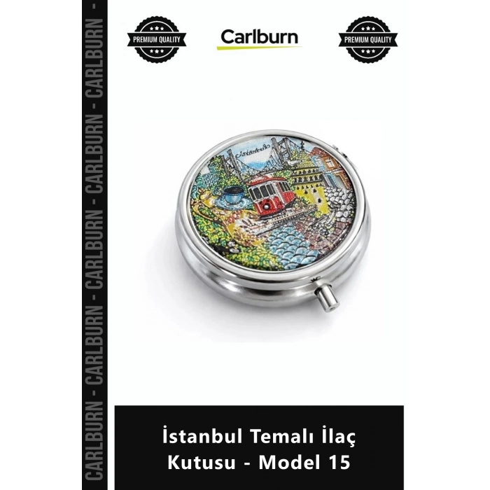 Özel Üretim Metal Paslanmaz Cep Boyu Bölmeli Şık Pratik Vitamin İstanbul Temalı İlaç Kutusu Model 15