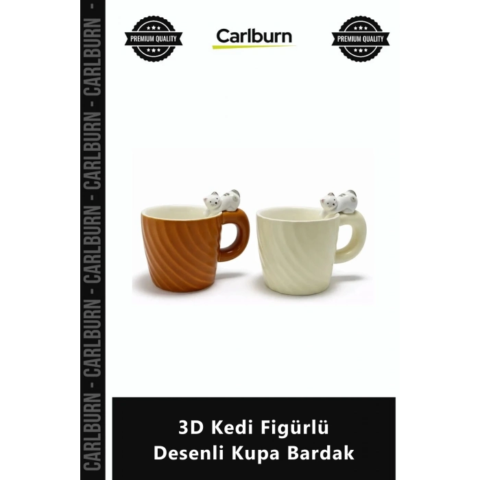 Özel Üretim Seramik Tasarım Şık Hediye Kahve Çay Ofis Dekoratif 3D Kedi Figürlü Desenli Kupa Bardak