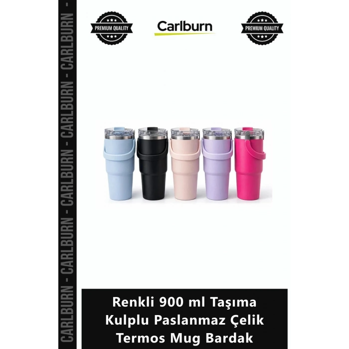 Özel Üretim Sızdırmaz Vakumlu Kamp Renkli 900 ml Taşıma Kulplu Paslanmaz Çelik Termos Mug Bardak