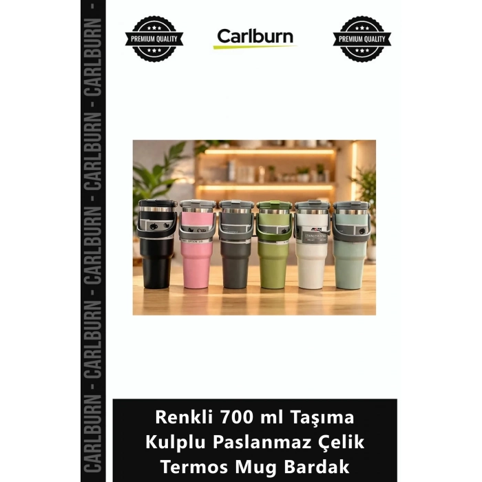 Özel Üretim Isı Yalıtımlı Sızdırmaz Renkli 700 ml Taşıma Kulplu Paslanmaz Çelik Termos Mug Bardak