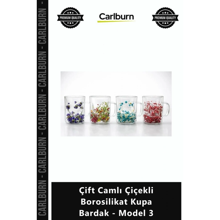 Özel Üretim Isıya Dayanıklı Termal Şık Hediyelik Çift Camlı Çiçekli Borosilikat Kupa Bardak Model 3