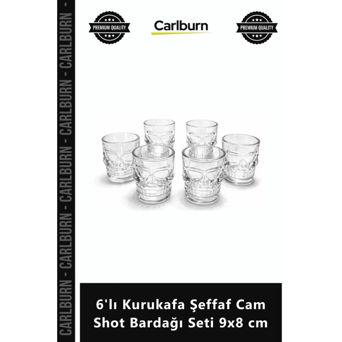 Özel Üretim Dekoratif Modern Marjinal Tasarım 6lı Kurukafa Şeffaf Cam Shot Bardağı Seti 9x8 cm