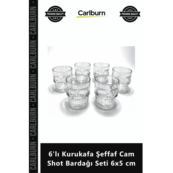 Özel Üretim Marjinal Tasarım Kristal Cam Espresso 6lı Kurukafa Şeffaf Cam Shot Bardağı Seti 6x5 cm