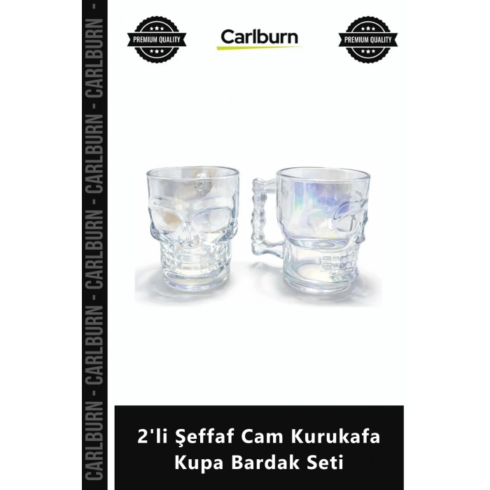 Özel Üretim Hediyelik 3D Modern Estetik Marjinal Tasarım 2li Şeffaf Cam Kurukafa Kupa Bardak Seti