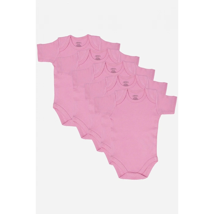 Premium Kalite Kaliteli Esnek Sağlıklı %100 Organik Pamuklu Pembe Kısa Kollu Bebek Body 5li Paket