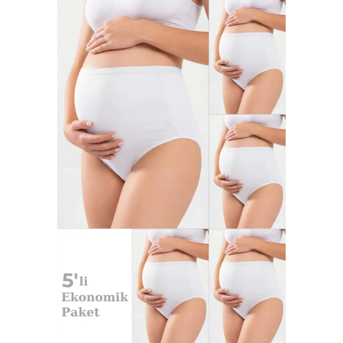 #Lohusa Rahat Konforlu 5li Paket Beyaz Kadın Pamuklu Likralı Yüksek Bel Hamile Lohusa Külot