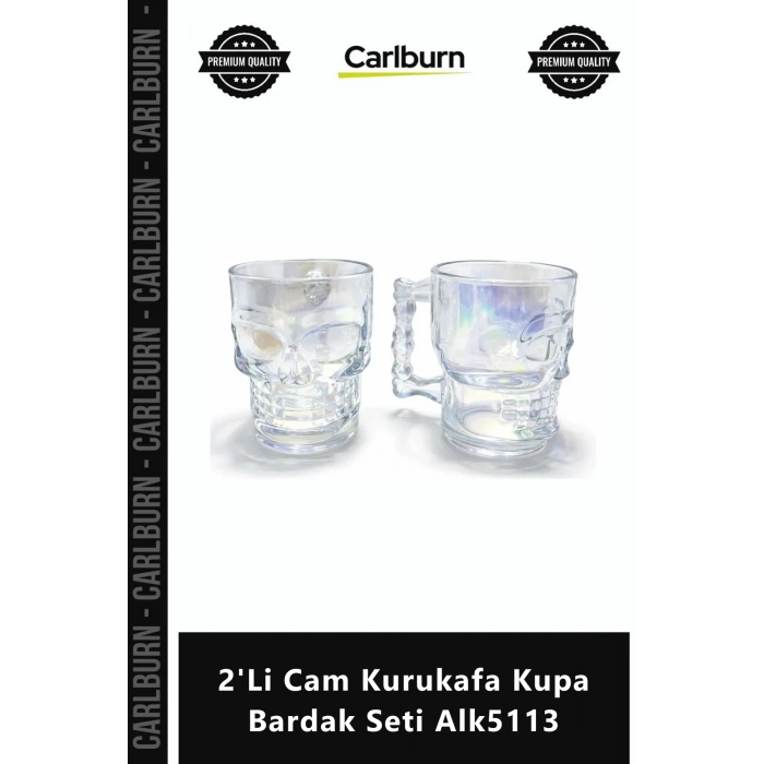 #KupaSeti Şık Tasarım Hediyelik Borosilikat Dayanıklı 2Li Cam Kurukafa Kupa Bardak Seti