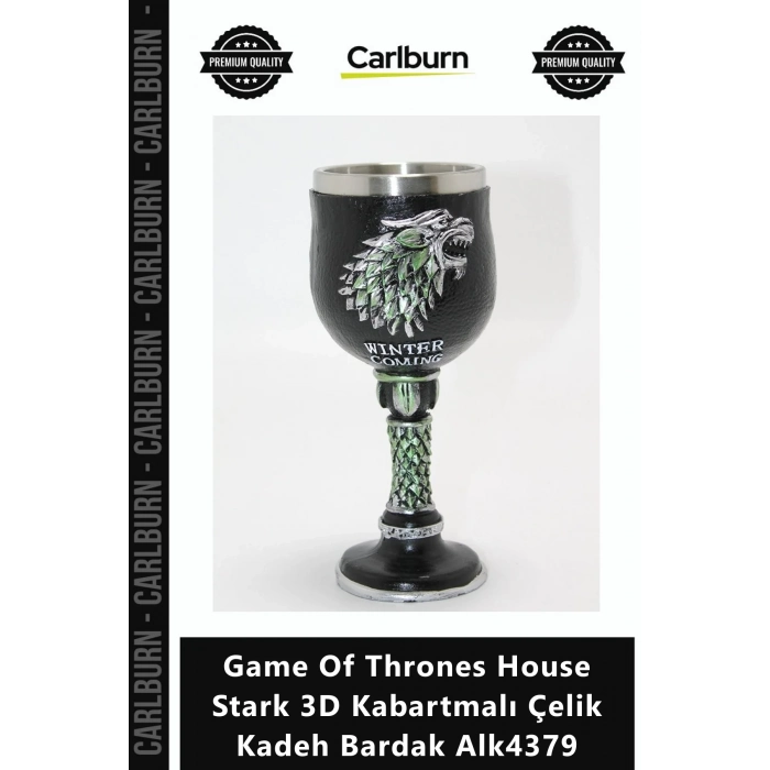 Özel Üretim Lüks Hediyelik Game Of Thrones House Stark 3D Kabartmalı Çelik Kadeh Bardak Alk4379