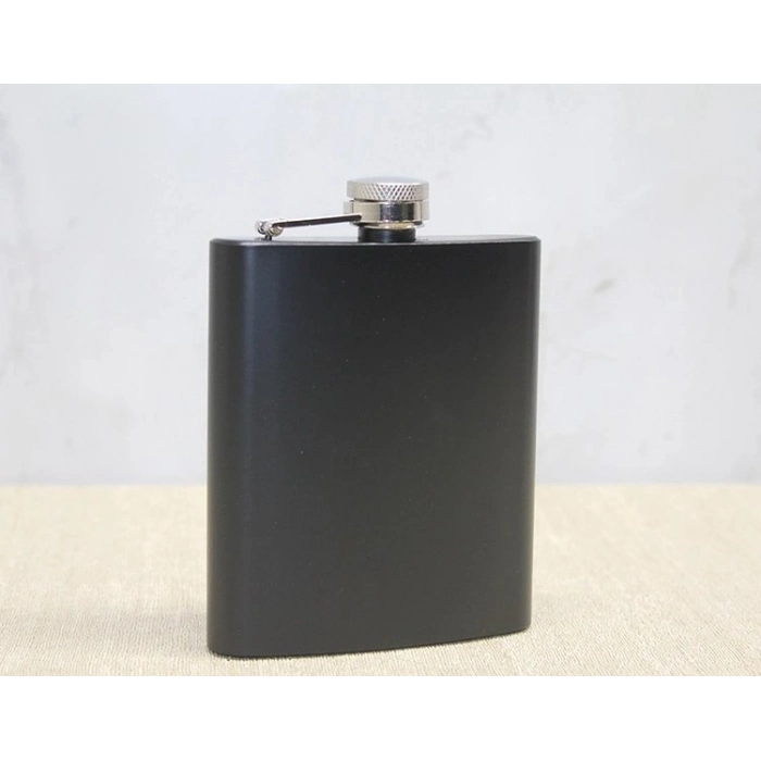 #Matara Paslanmaz Çelik Lüks Hediyelik Tasarım Metal Cep Matarası Tekli Siyah 7 Oz Matara