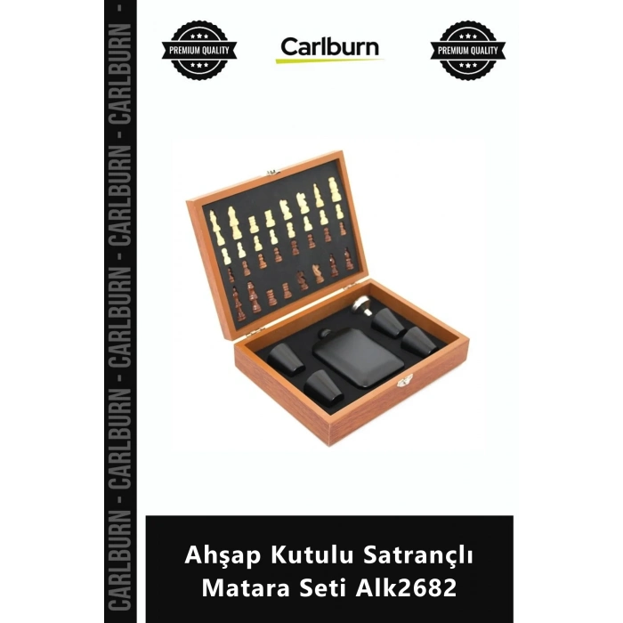 #Satranç Hediyelik Paslanmaz Çelik Şık Tasarım Lüks Ahşap Kutulu Satrançlı Matara Seti