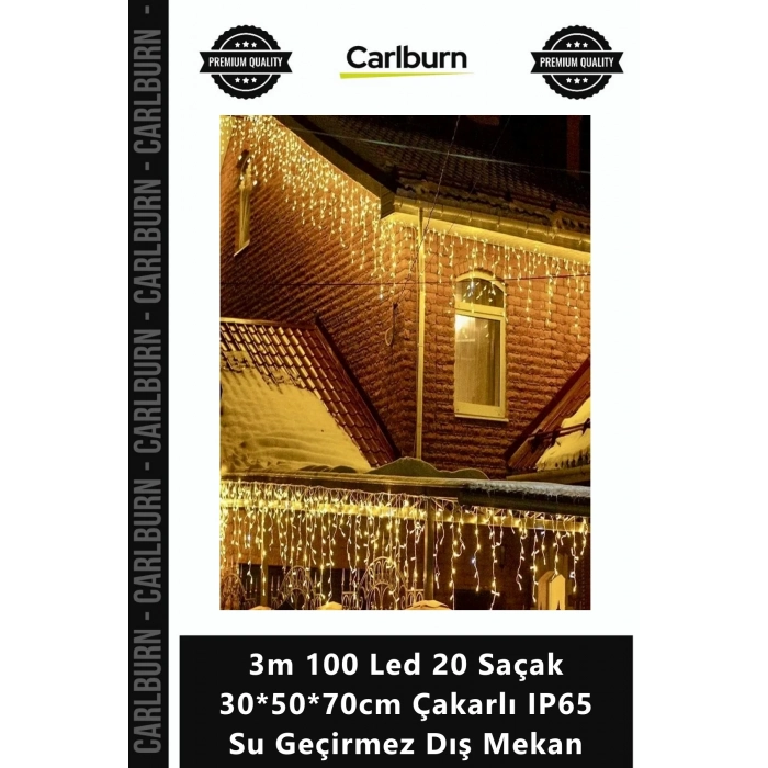 Özel Üretim Dekoratif Süsleme 3m 100 Led 20 Saçak 305070cm Çakarlı IP65 Su Geçirmez Dış Mekan