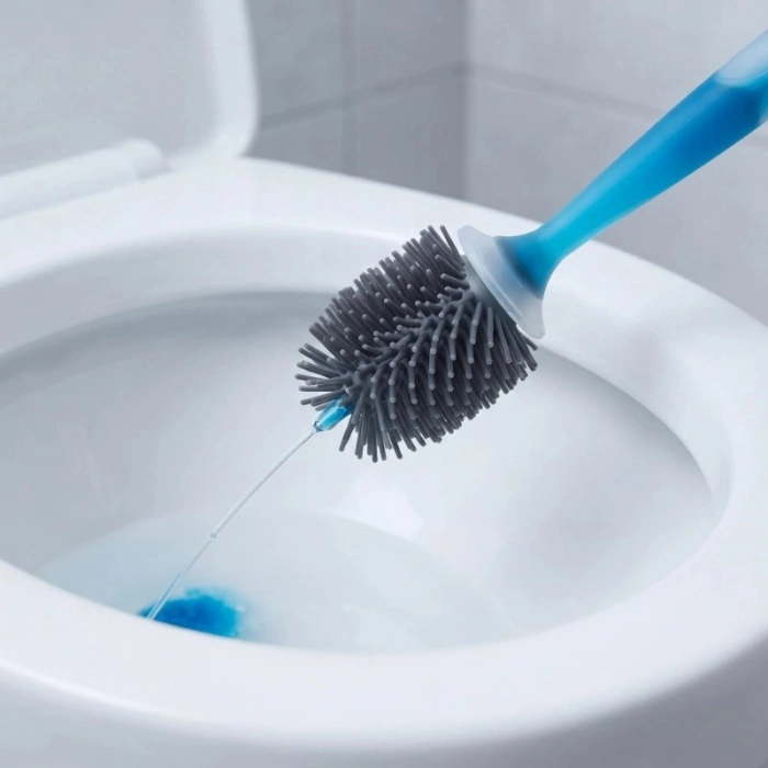 Özel Üretim Hijyenik Askılı Banyo Temizlik Duvara Monte Tuvalet Fırçası Deterjan Hazneli Silikon