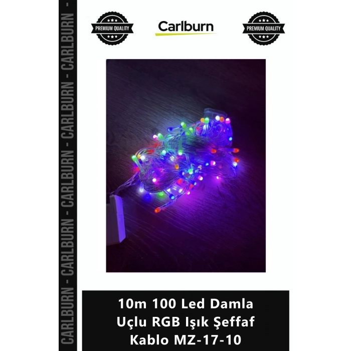 Özel Üretim Dekoratif Animasyonlu Yılbaşı 10m 100 Led Damla Uçlu RGB Işık Şeffaf Kablo MZ1710
