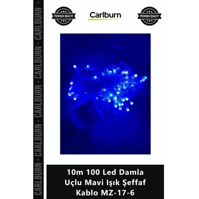Özel Üretim Dekoratif Yılbaşı Aydınlatma 10m 100 Led Damla Uçlu Mavi Işık Şeffaf Kablo MZ176