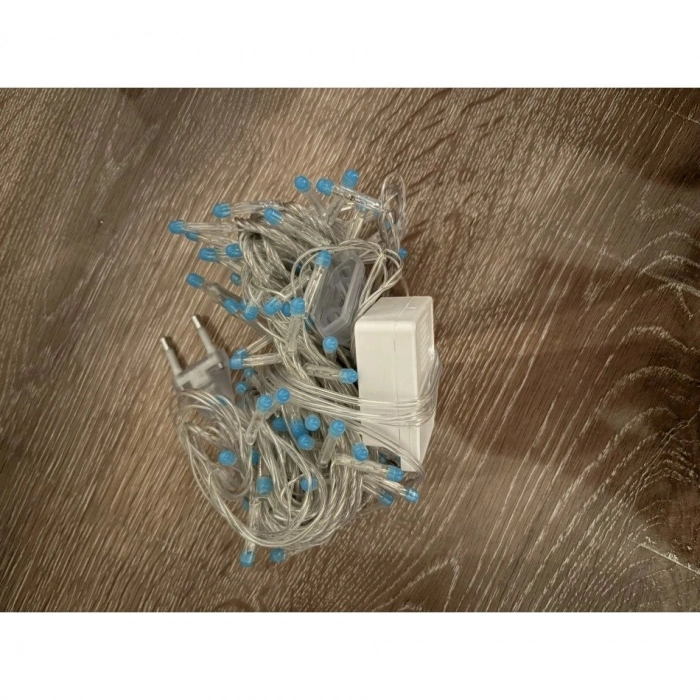 Özel Üretim Dekoratif Yılbaşı Aydınlatma 10m 100 Led Damla Uçlu Mavi Işık Şeffaf Kablo MZ176