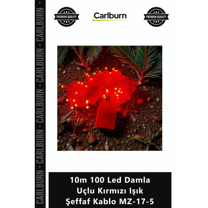 Özel Üretim Dekorasyon Yılbaşı Aydınlatma 10m 100 Led Damla Uçlu Kırmızı Işık Şeffaf Kablo MZ175