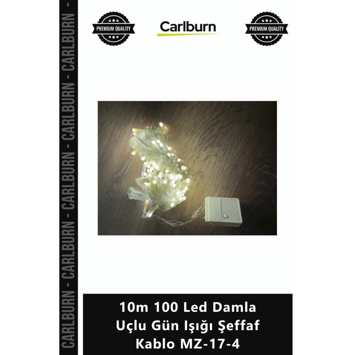 Özel Üretim Dekoratif Aydınlatma Süsleme Şerit 10m 100 Led Damla Uçlu Gün Işığı Şeffaf Kablo MZ174