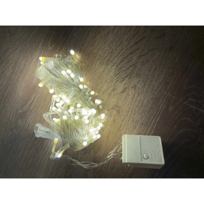 Özel Üretim Dekoratif Aydınlatma Süsleme Şerit 10m 100 Led Damla Uçlu Gün Işığı Şeffaf Kablo MZ174