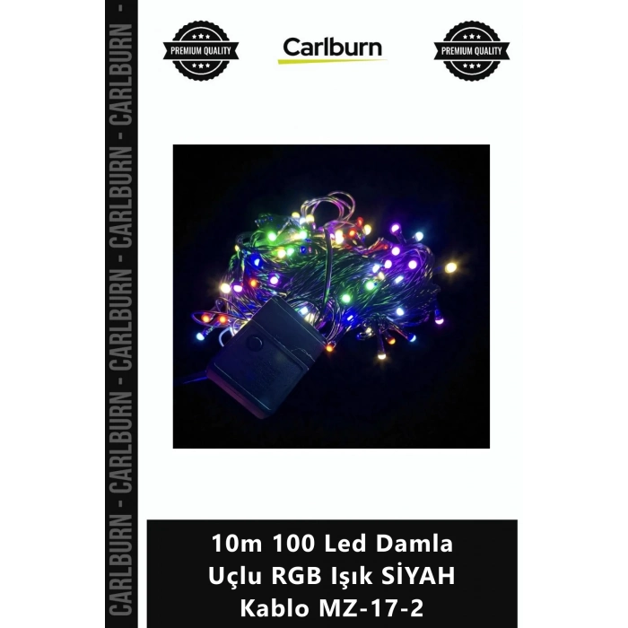 Özel Üretim Dekoratif Animasyonlu Şık Kaliteli 10m 100 Led Damla Uçlu RGB Işık SİYAH Kablo MZ172
