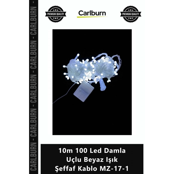Özel Üretim Dekoratif Şık Estetik Aydınlatma 10m 100 Led Damla Uçlu Beyaz Işık Şeffaf Kablo MZ171