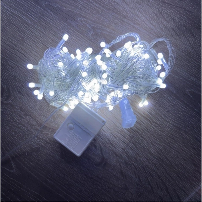 Özel Üretim Dekoratif Şık Estetik Aydınlatma 10m 100 Led Damla Uçlu Beyaz Işık Şeffaf Kablo MZ171