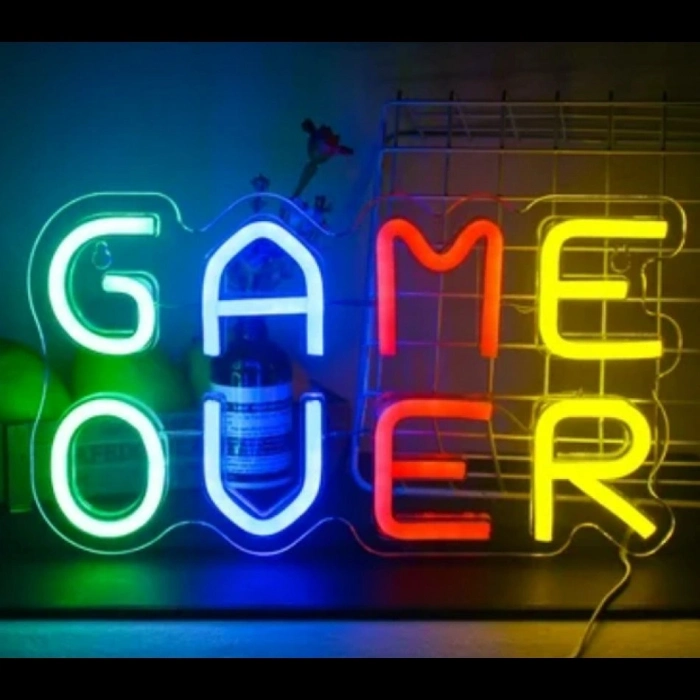Özel Üretim Duvar Dekoru Gaming Oda Tasarımı Işıklı Tabela Oyuncu GAME OVER Yazılı Neon Led MZN3