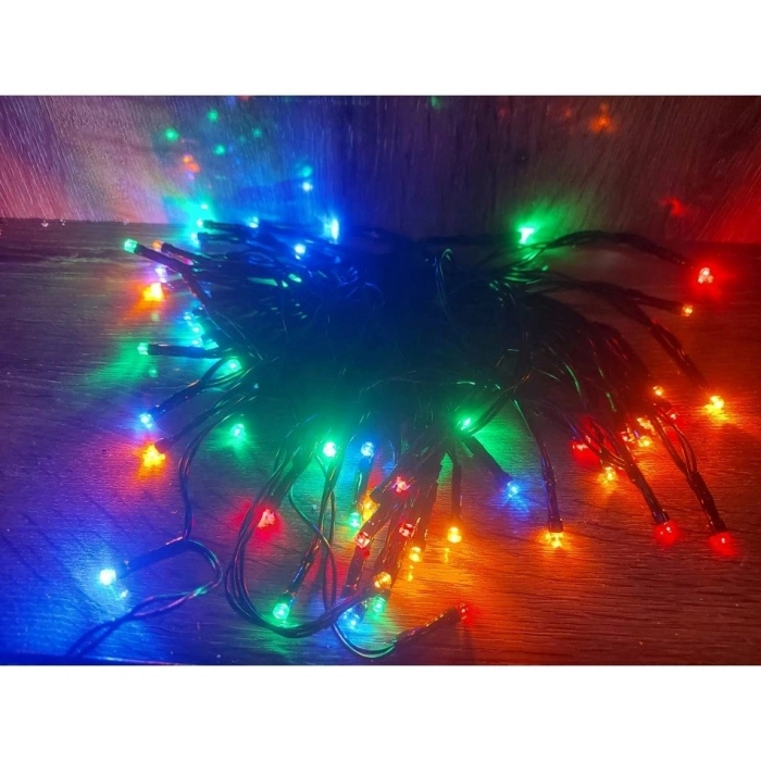 Özel Üretim Dekoratif Aydınlatma Animasyonlu Şık 10m 100 Led Pilli 2 Kademeli RGB IŞIK Siyah Kablo