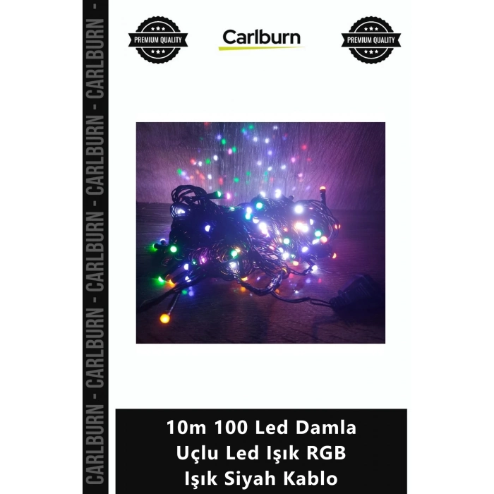 Özel Üretim Dekoratif Animasyonlu Kaliteli 10m 100 Led Damla Uçlu Led Işık RGB Işık Siyah Kablo