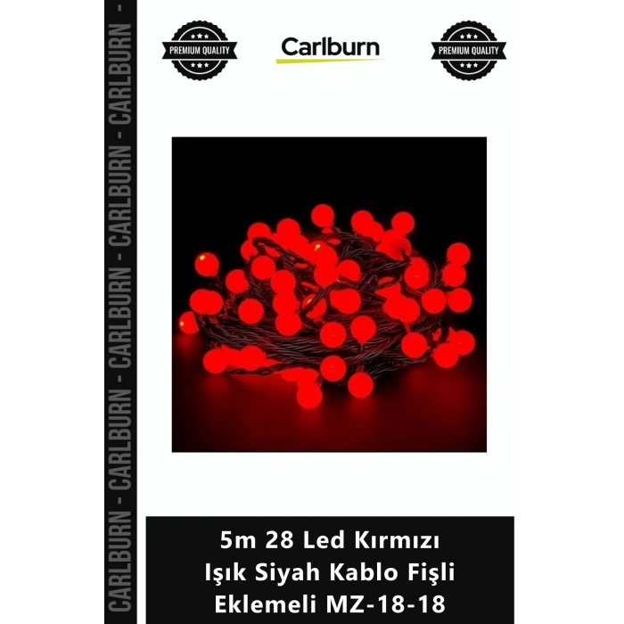 Özel Üretim Yılbaşı Dekorasyon Aydınlatma 5m 28 Led Kırmızı Işık Siyah Kablo Fişli Eklemeli MZ1818