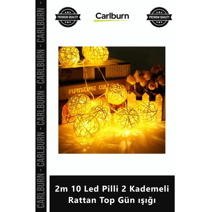 Özel Üretim Dekoratif Şık Estetik Ambiyans 4cm Lamba 2m 10 Led Pilli 2 Kademeli Rattan Top Gün ışığı