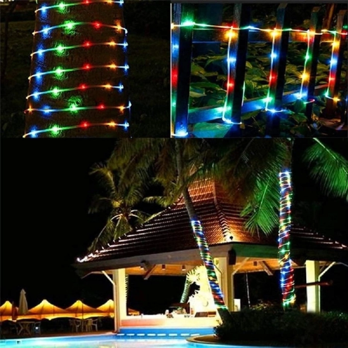 Özel Üretim Şeffaf Silikon Kablolu Su Geçirmez Dekoratif Aydınlatma 10m 100 Led Solar Led Işık RGB