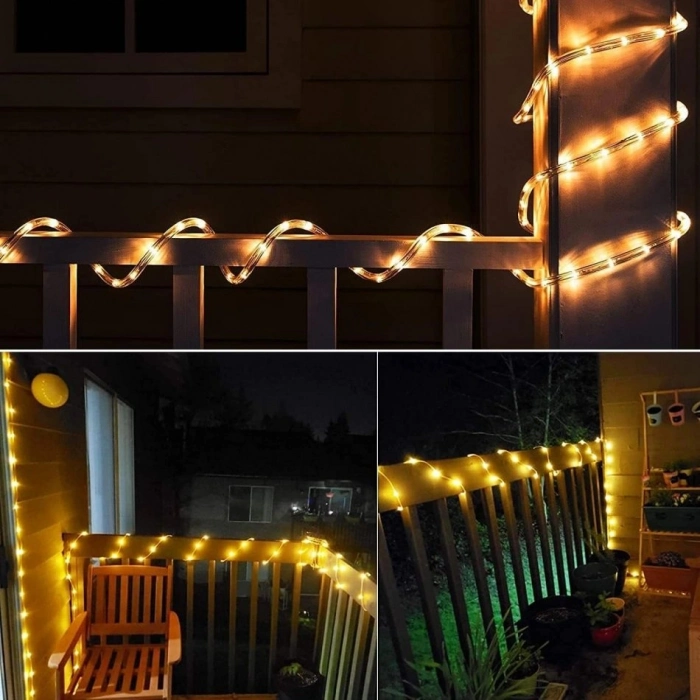 Özel Üretim Şeffaf Silikon Kablolu Su Geçirmez Güneş Enerjili 10m 100 Led Solar Led Işık Gün Işığı