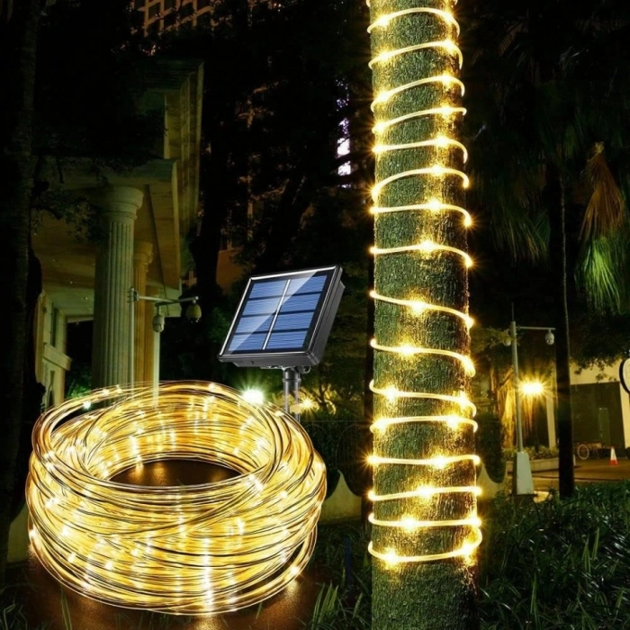 Özel Üretim Şeffaf Silikon Kablolu Su Geçirmez Güneş Enerjili 10m 100 Led Solar Led Işık Gün Işığı