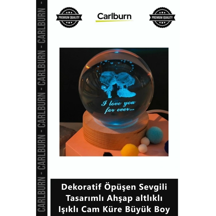 Özel Üretim Hediye Romantik Dekoratif Öpüşen Sevgili Tasarımlı Ahşap altlıklı Işıklı Cam Küre Büyük