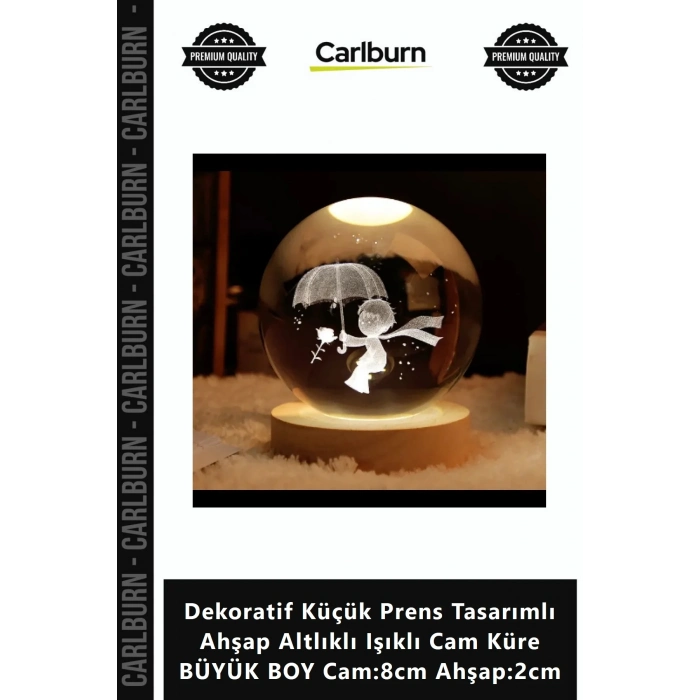 Özel Üretim Dekoratif Küçük Prens Tasarımlı Ahşap Altlıklı Işıklı Cam Küre BÜYÜK BOY Cam8cm Ahşap2cm