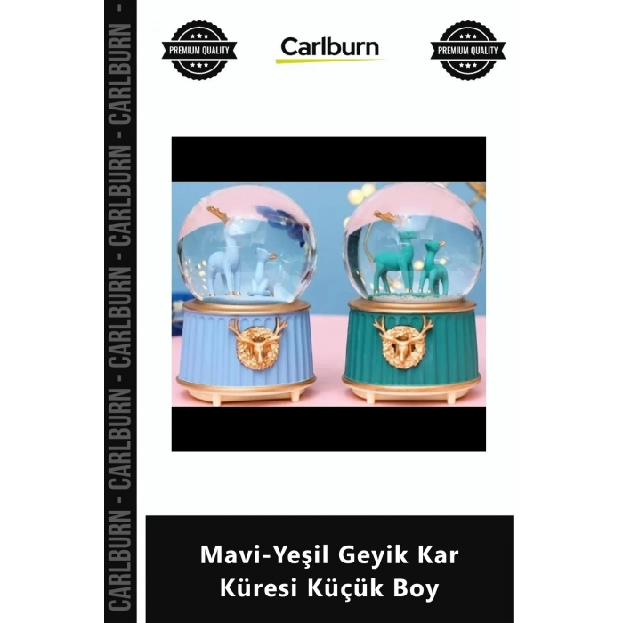 Özel Üretim Pilli Karlı Işıklı Dekoratif Hediyelik Estetik MaviYeşil Geyik Kar Küresi Küçük Boy